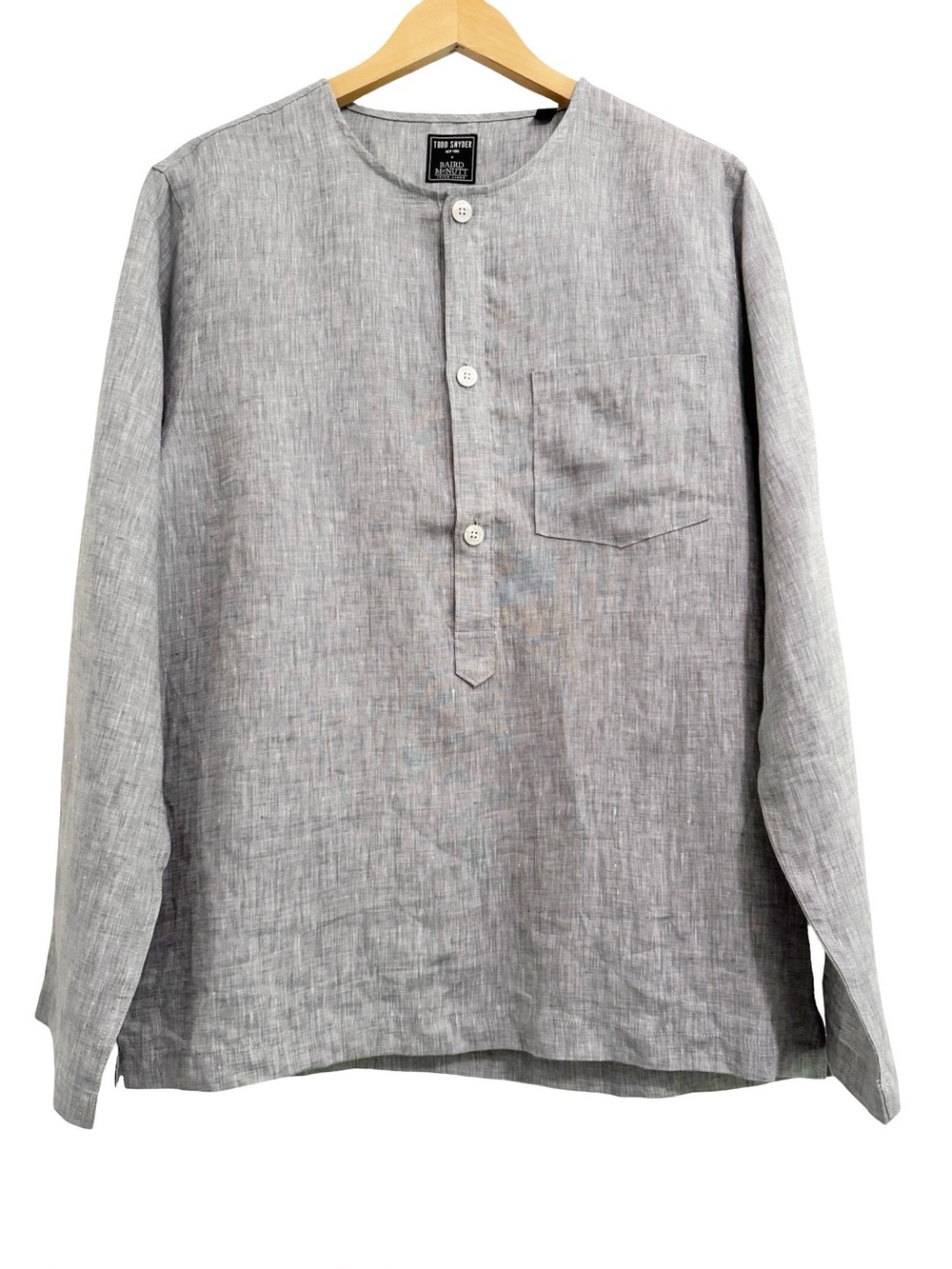 Todd Snyder Baird McNutt Linen Band Collar Shirt Gray Small